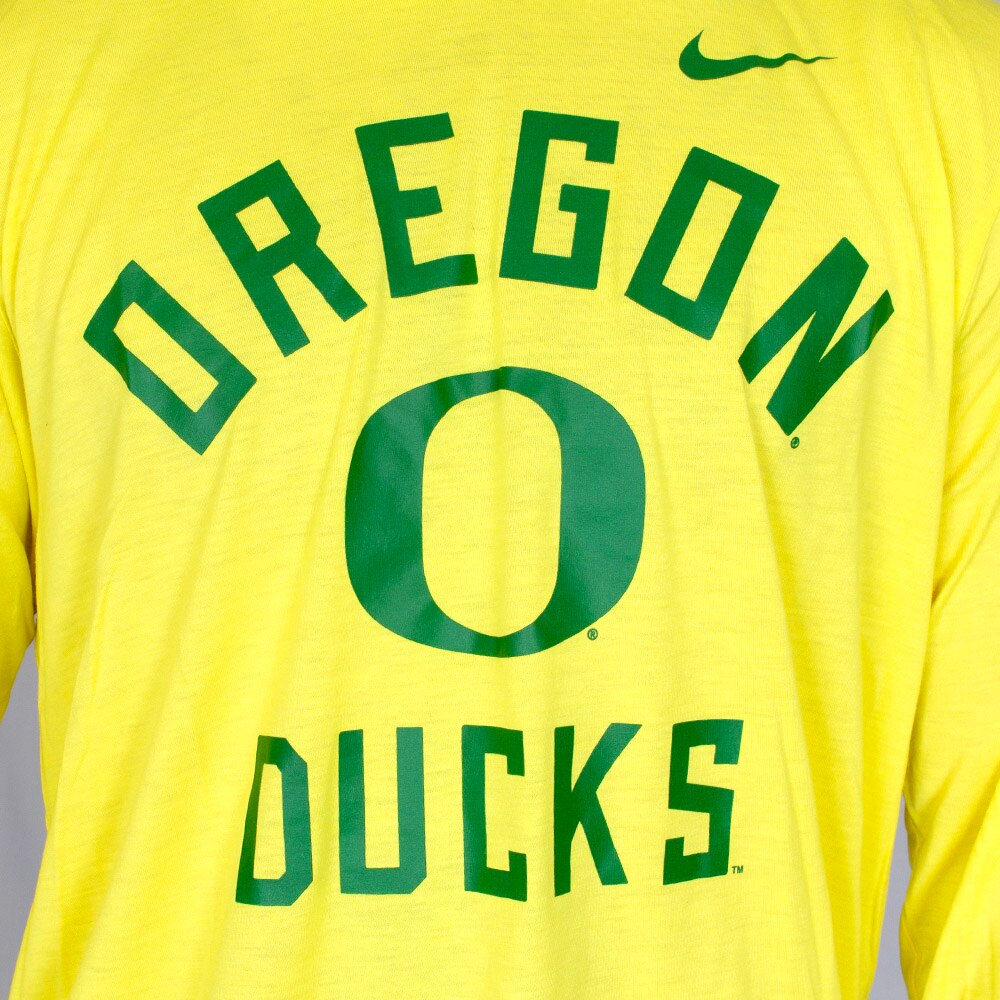 Classic Oregon O, Nike, Yellow, Long Sleeve, Performance/Dri-FIT, Men, Tri-Blend, Arched Oregon, Hooded, T-Shirt, 926408
